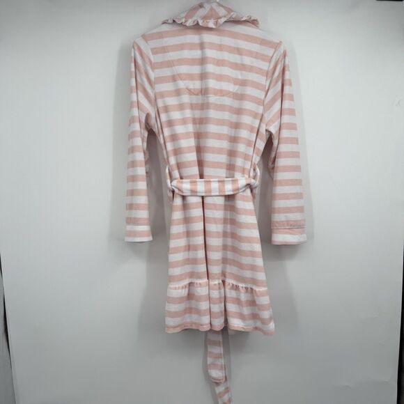 Betsey Johnson Pink Striped Ruffle Soft Robe Lounge Resort Relax Vacation - Picture 3 of 12